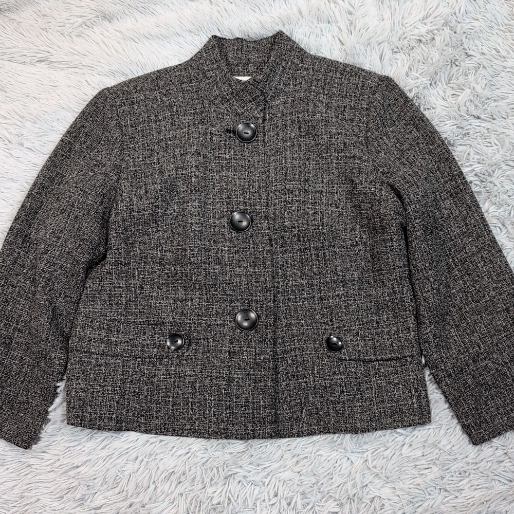 Dressbarn Jacket Womens M Gray Blazer Button Up Career Comfort Preppy Casual